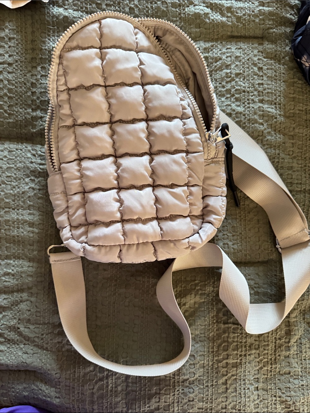 Katydid Quilted Crossbody Sling Bag in Light Beige